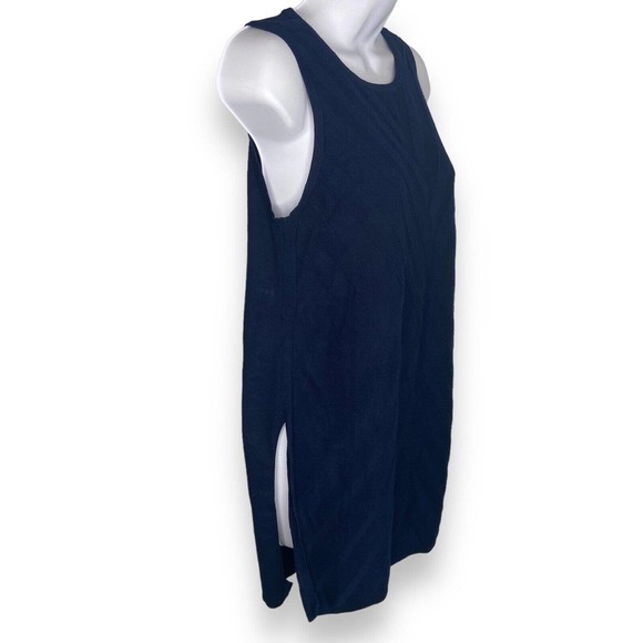 WHBM Sz Medium Textured Knit Sleeveless Sweater Tunic Side Slits Blue Geometric - Picture 2 of 13